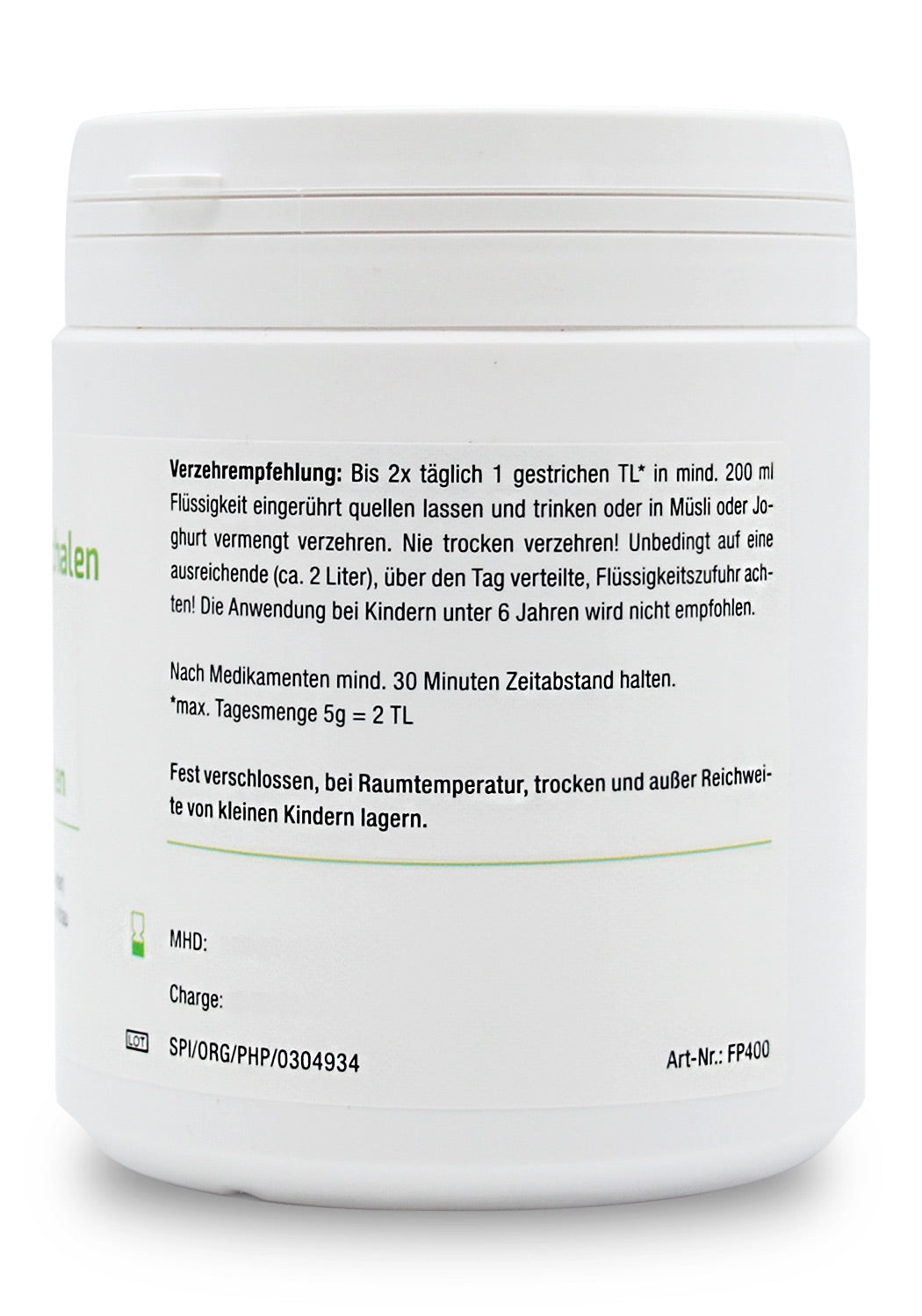 Psilio Biológico indio 400 gr. en polvo fino (Psyllium), DE-ÖKO-070