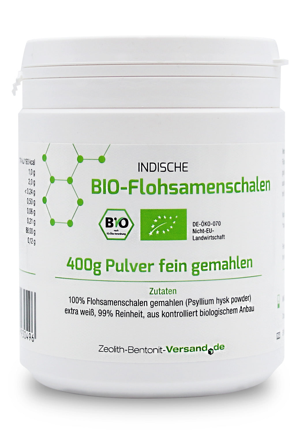 Psilio Biológico indio 400 gr. en polvo fino (Psyllium), DE-ÖKO-070