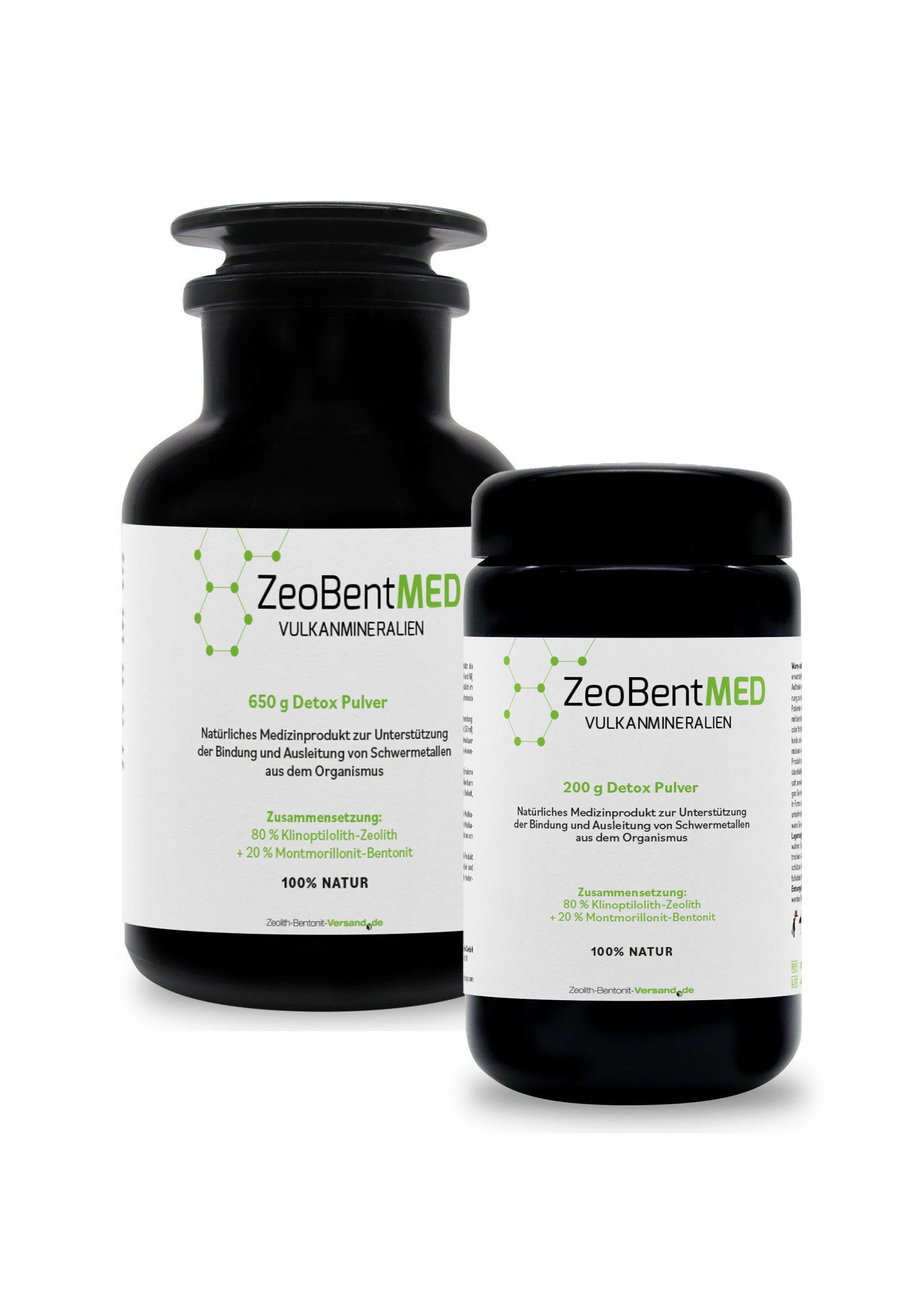 ZeoBent detox en polvo 200g + 650g en envase económico, producto sanitario con certificado CE