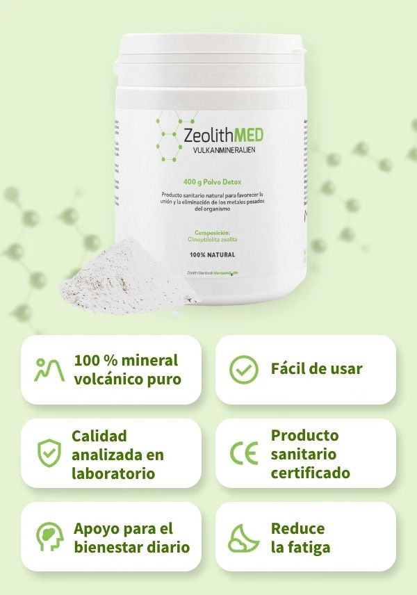 ZeolithMED detox en polvo 400g, producto sanitario con certificado CE