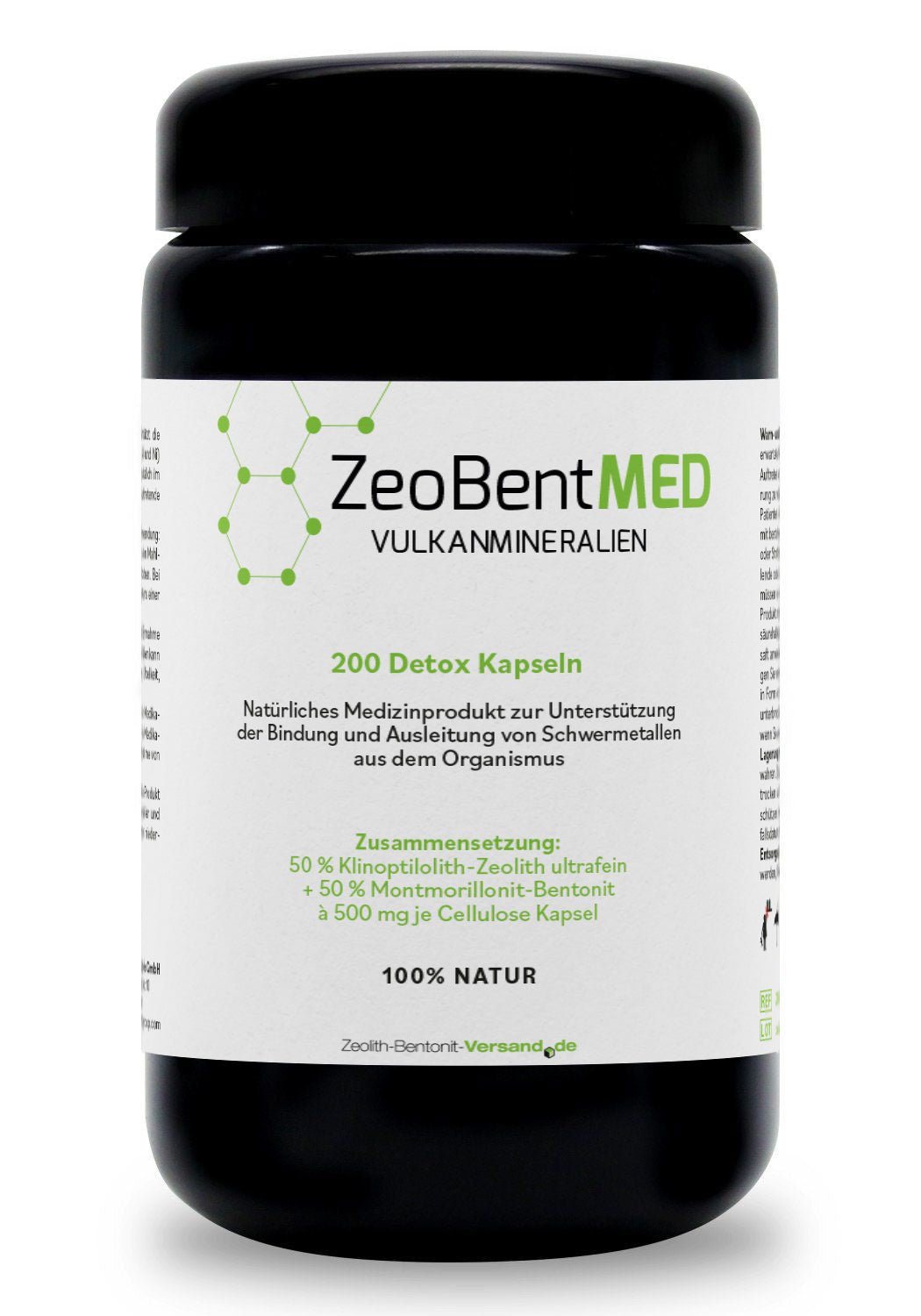 ZeoBentMED 200 Detox-Kapseln im Miron Violettglas, Medizinprodukt mit CE-Zertifikat