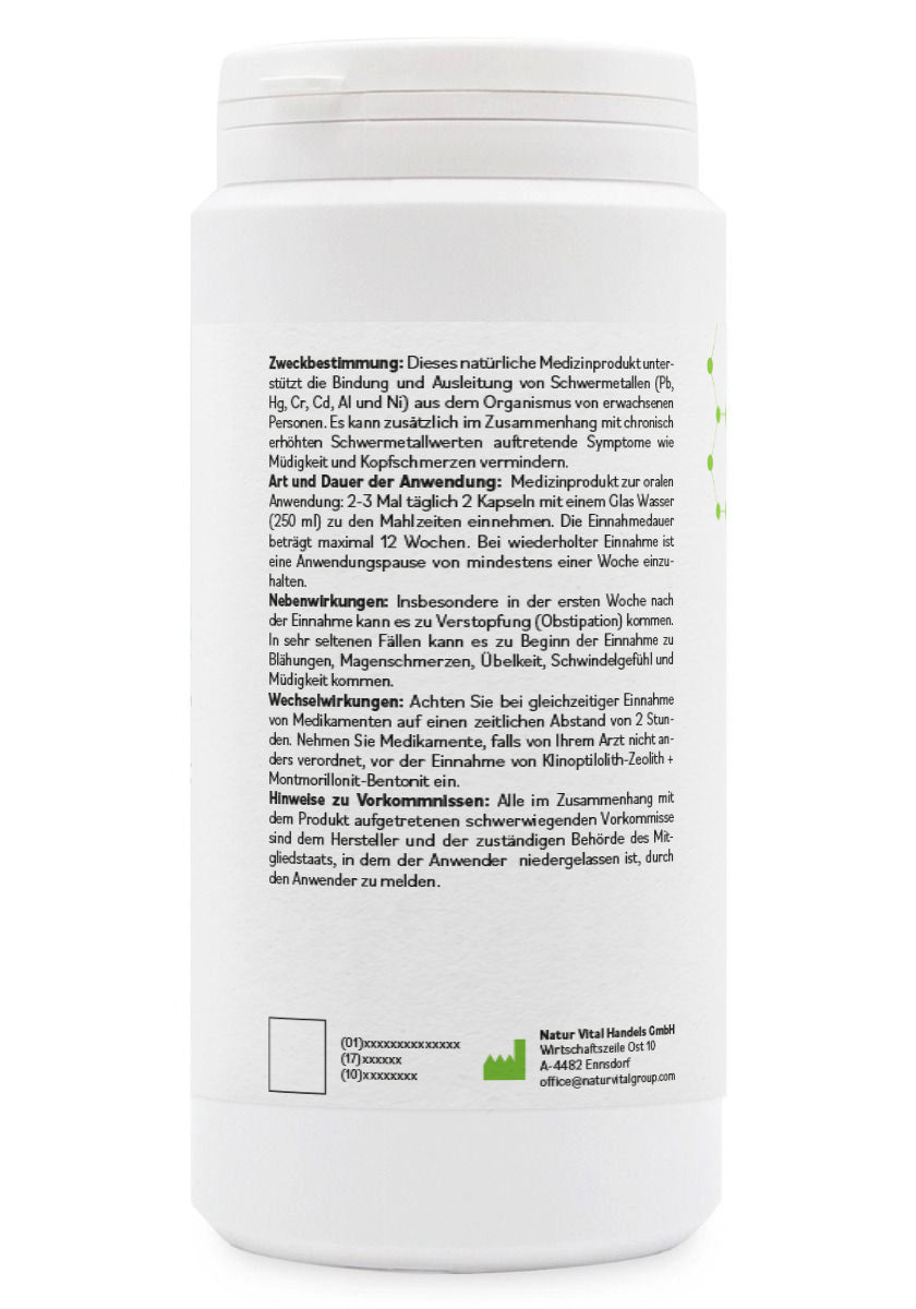 ZeoBentMED 200 cápsulas de desintoxicación, producto sanitario con certificado CE