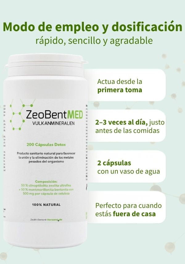 ZeoBentMED 200 cápsulas de desintoxicación, producto sanitario con certificado CE