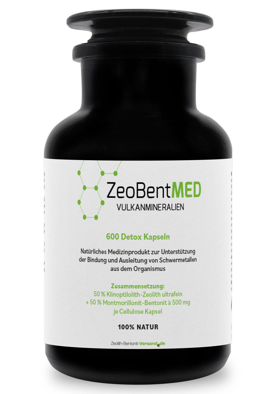 ZeoBentMED 600 cápsulas de desintoxicación en vidrio de Miron violeta, producto sanitario con certificado CE
