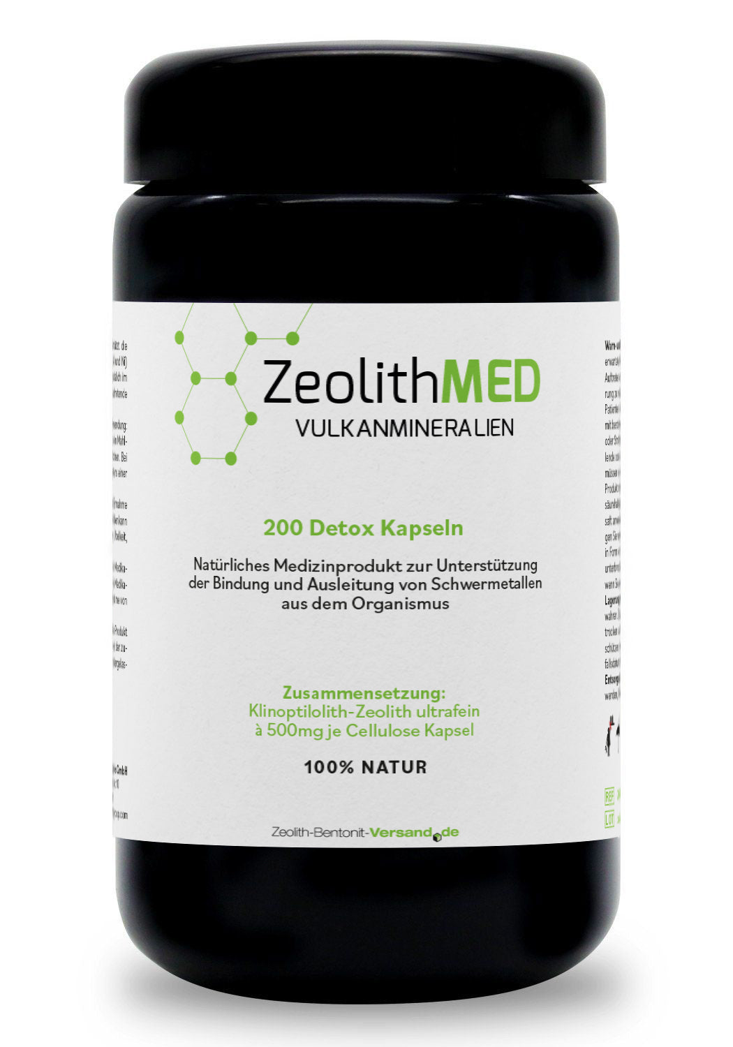 ZeolithMED 200 capsule detox in vetro violetto Miron, dispositivo medico con certificato CE
