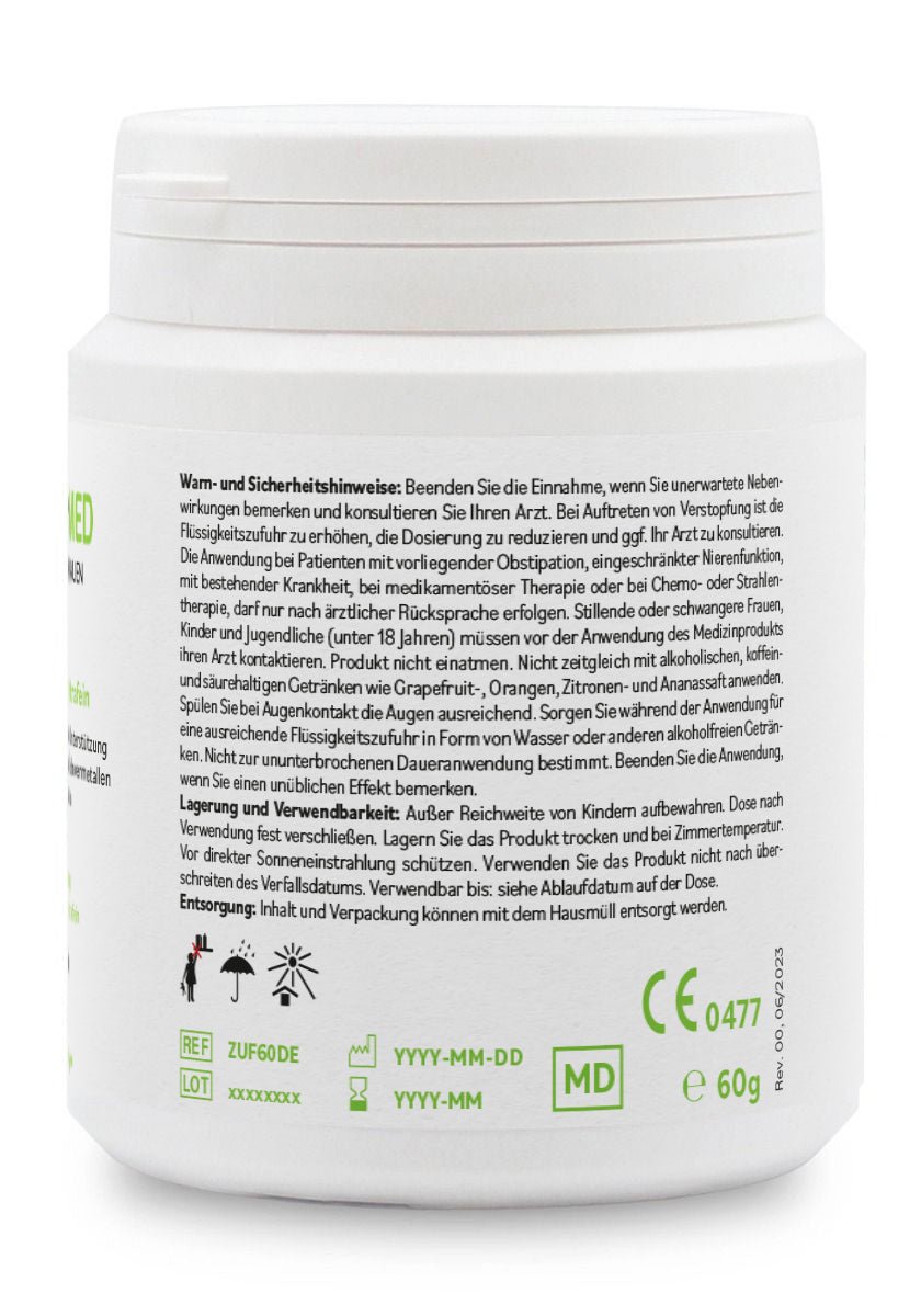 ZeolithMED polvo detox ultrafino 60g, producto sanitario con certificado CE