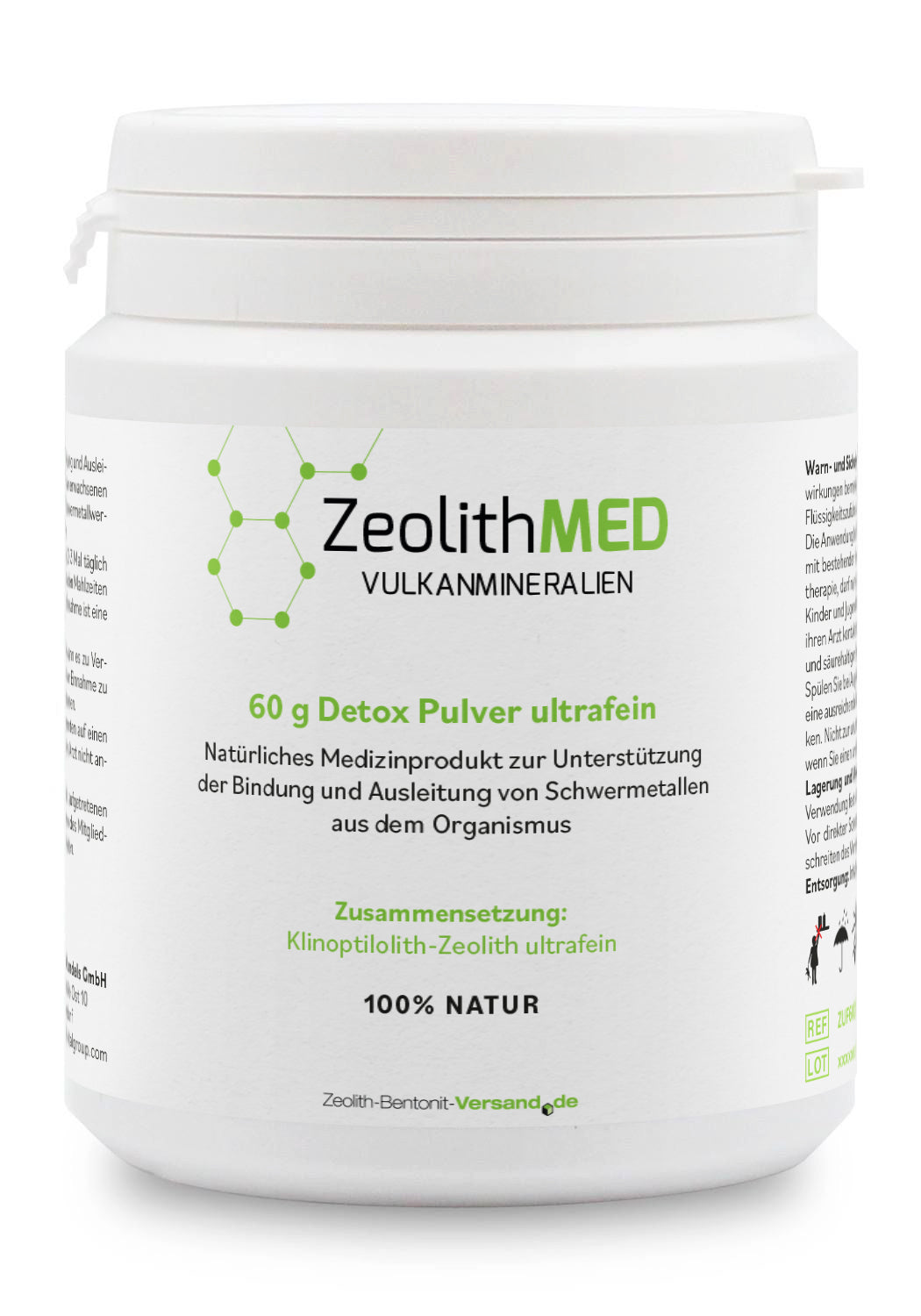 ZeolithMED polvo detox ultrafino 60g, producto sanitario con certificado CE