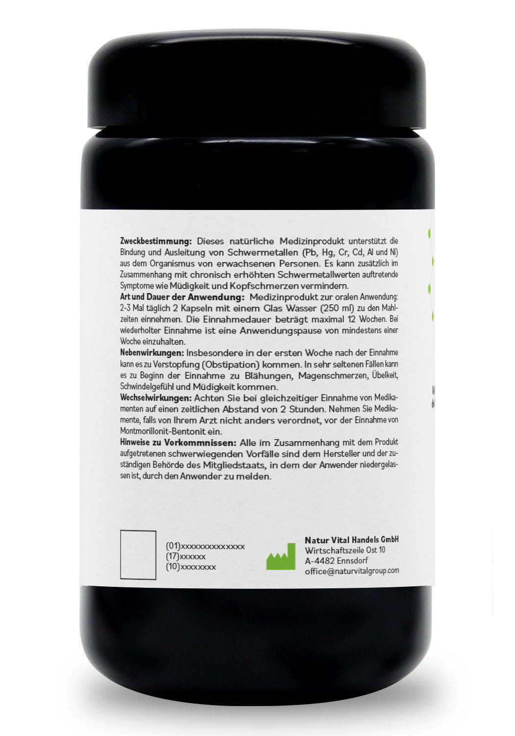 BentonitMED detox powder 200g in a Miron violet glass, medical device with CE certificate