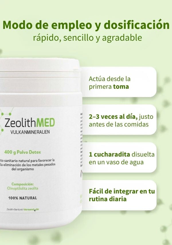ZeolithMED detox en polvo 400g, producto sanitario con certificado CE