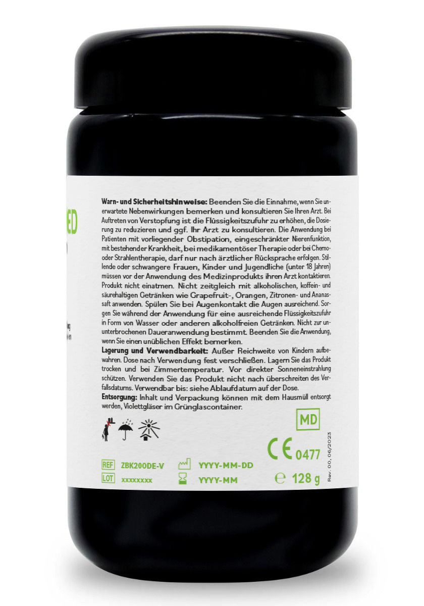 ZeoBentMED 200 cápsulas detox en un vidrio de Miron violeta, dispositivo médico con certificado CE