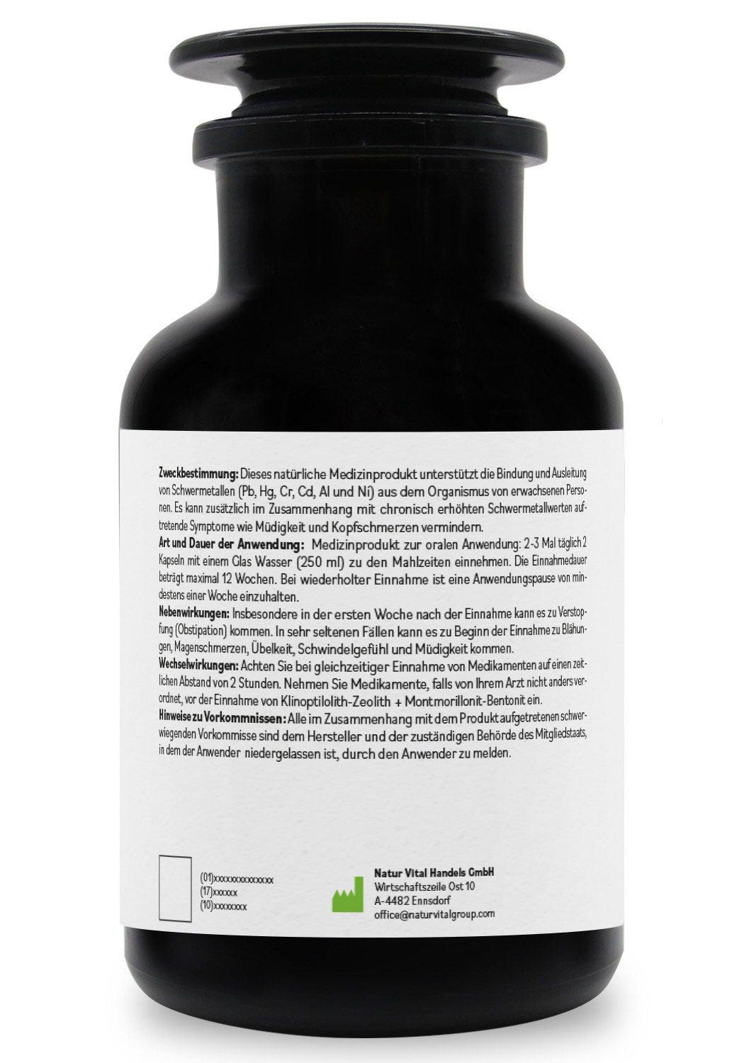 ZeoBentMED 600 cápsulas de desintoxicación en vidrio de Miron violeta, producto sanitario con certificado CE