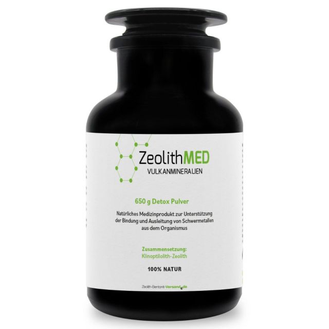 ZeolithMED detox polvo 650g en vidrio de Miron violeta, producto sanitario con certificado CE