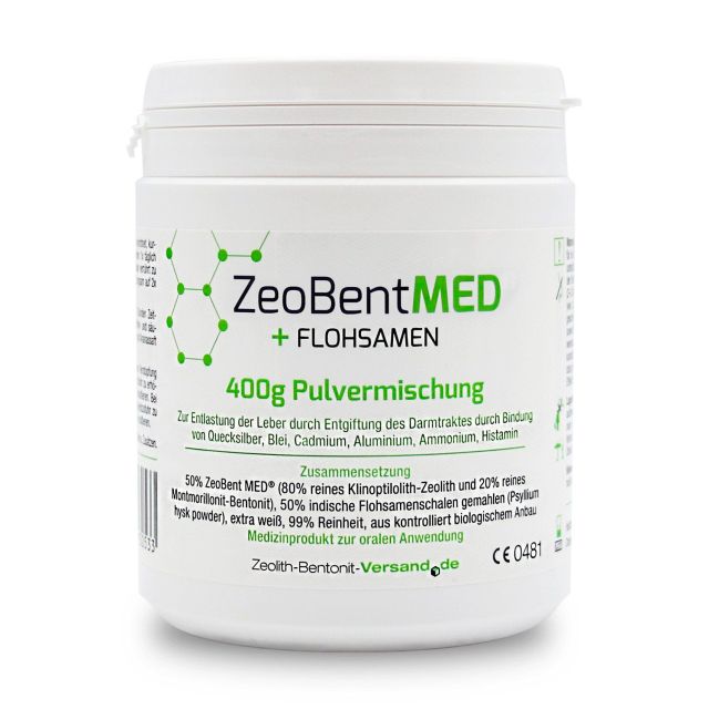 ZeoBentMED + semillas de psilio, 400g polvo mezclado, Producto sanitario