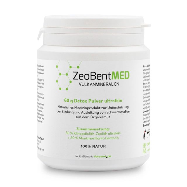 ZeoBentMED polvo detox ultrafino 60g, producto sanitario con certificado CE
