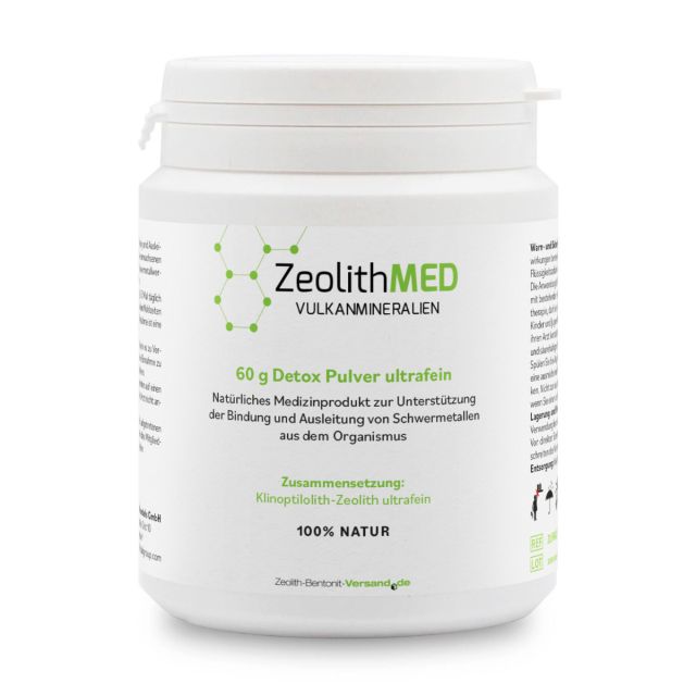 ZeolithMED polvo detox ultrafino 60g, producto sanitario con certificado CE