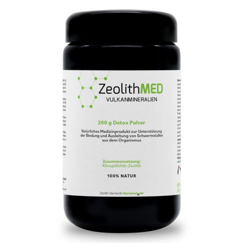 ZeolithMED detox en polvo 200g en vidrio de Miron violeta, producto sanitario con certificado CE